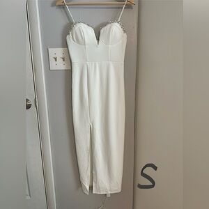 Rhinestone top white midi dress